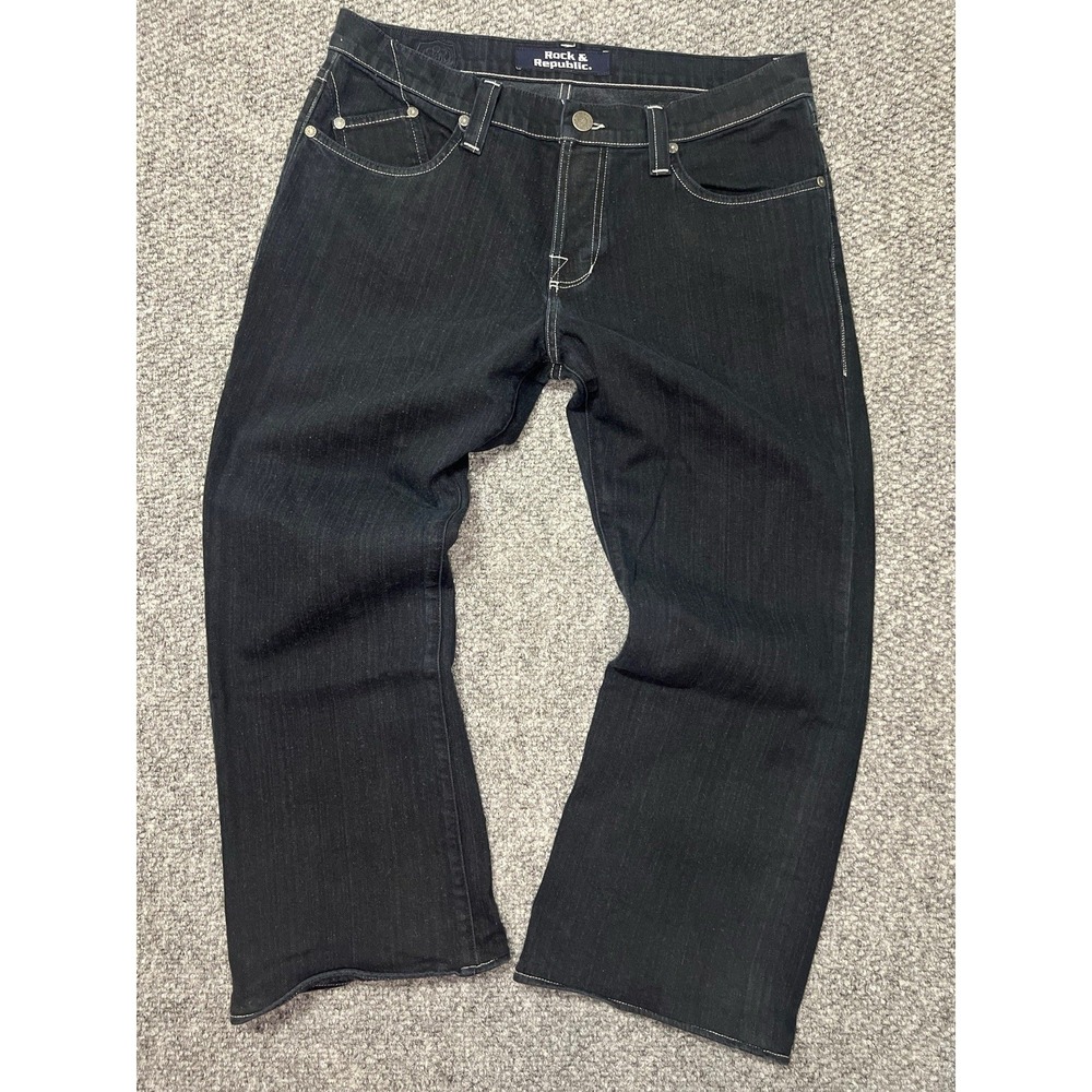 Rock & Republic Men's Dark Blue Dark Wash Straight Denim Jeans Regular Fit 36x26